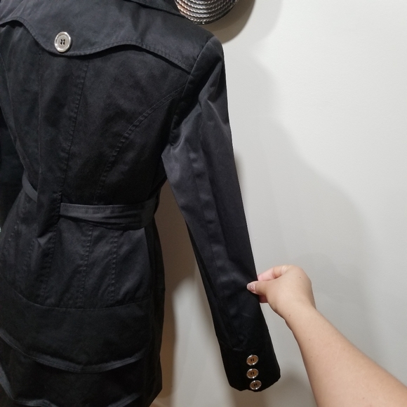 CHARLES KLEIN Trech Coat Military Style Color Black SIZE S, with silver buttons. - Picture 12 of 17